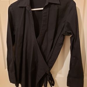 2/$15 Thyme Maternity Black Wrap Collared Top Size Small